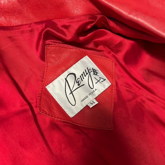 VTG 90s REMY GLAM ROCK Red Soft Leather Midi Belted Trench Coat Womens Medium - Picture 11 of 11